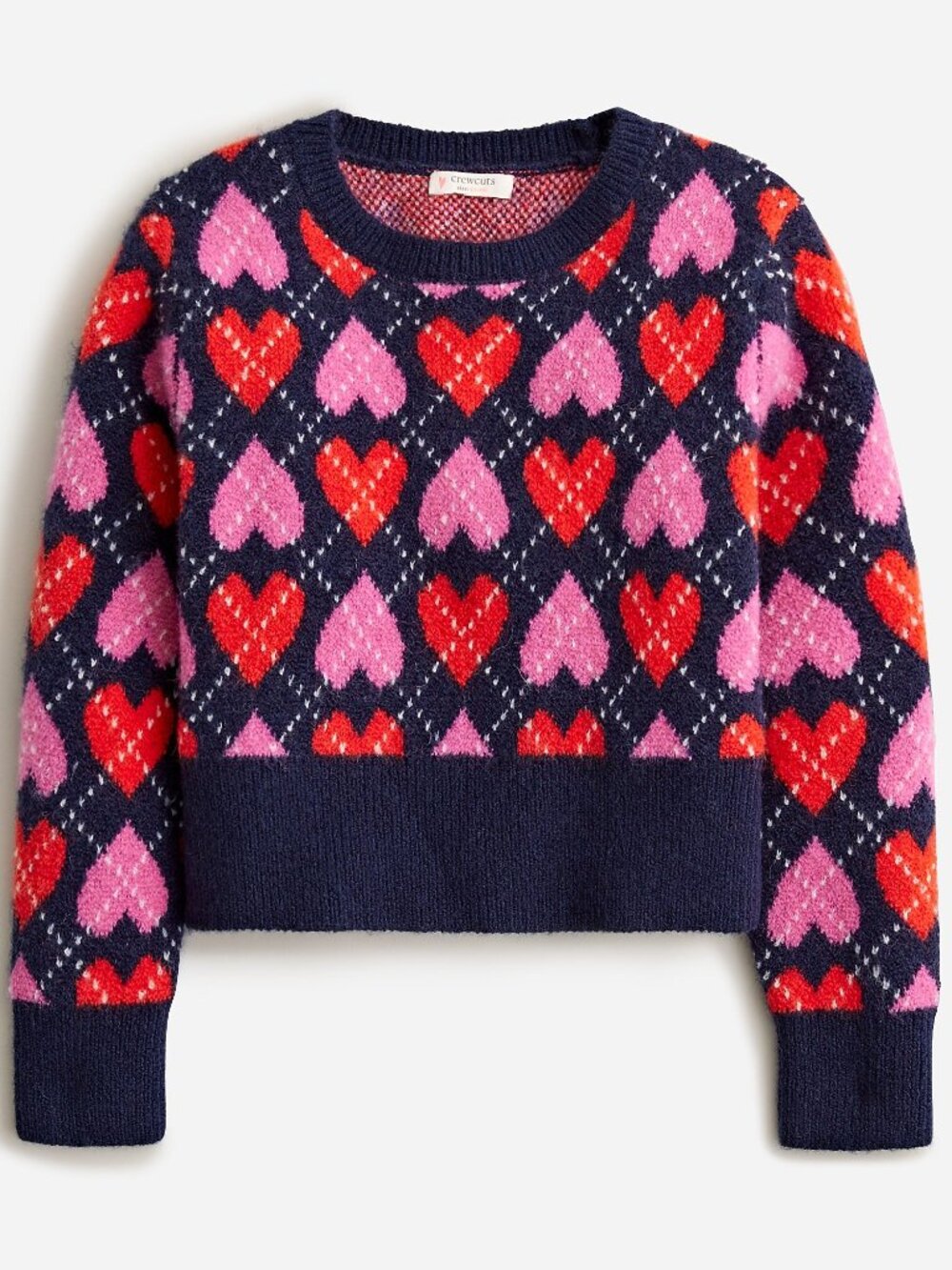 J. Crew Crewcuts Girls' Heart Argyle Crewneck Sweater in Supersoft Yarn XS (4-5)